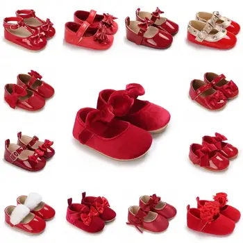 Весенне-осенняя новая прогулочная обувь для новорожденных девочек с милым бантом, нескользящая обувь для девочек, Красная обувь принцессы, Детская обувь для девочек с бантом, прогулочная обувь для девочек