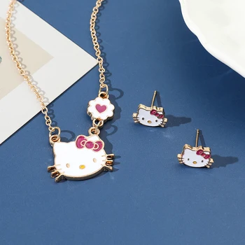 Набор колье и серег Kawaii Hello Kitty, ожерелье с подвеской Sanrio KT Cat для женщин, ювелирные аксессуары Y2k, безделушки