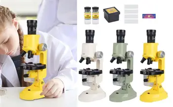 Набор игрушек для детского микроскопа 100X-1200 X, игрушка для раннего развития, Микроскоп, научная игрушка, Микроскоп на батарейках, со светодиодной подсветкой