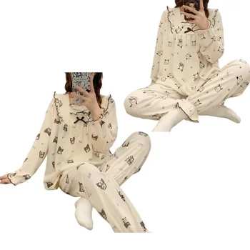 Аниме Sanrios Женская домашняя одежда с рисунком Куроми Почакко Для девочек, модные брюки с длинными рукавами и принтом, комплект из 2 предметов, повседневная пижама Kawaii