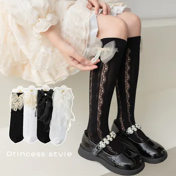 От 2 до 12 лет, новая летняя тонкая корейская версия популярных носков Simple Bow Princess, мягкие дышащие чулки для девочек на фото