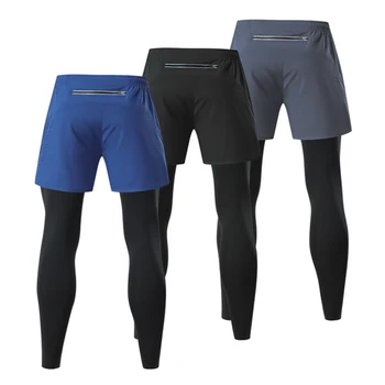 Мужские поддельные двойки, летние спортивные штаны для бега, фитнеса, Эластичные брюки для рыбалки, быстросохнущие брюки