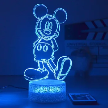 Мультяшная анимация Микки Мауса и Минни Креативный 3D ночник Светодиодный атмосферный светильник Настольная лампа с дистанционным управлением Детский подарок