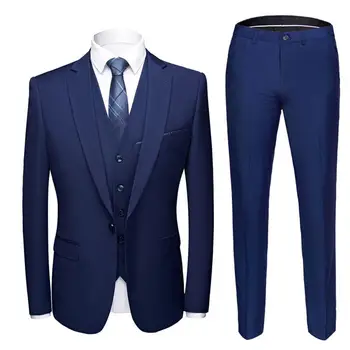 1 Комплект Модный Блейзер, жилет, брюки, комплект карманных мужских костюмов, Однотонные пуговицы, Блейзер, брюки