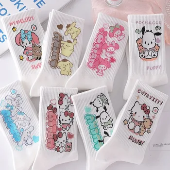 Каваи Санрио Аниме Pochacco Cinnamoroll My Melody Хлопчатобумажный Носок С Милым Рисунком Hello Kitty Японский Универсальный Сладкий Чулок Для Девочек