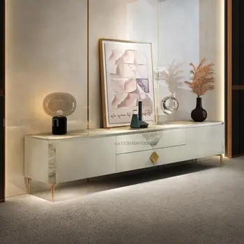 Минималистичный напольный шкаф в итальянском стиле для мебели для гостиной, светло-роскошный глянцевый дизайн серой каменной столешницей, подставки для телевизоров 1,8 м