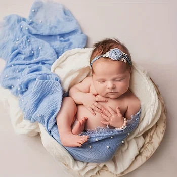 Реквизит для фотосъемки новорожденных, детские бинты с жемчугом, мягкое стрейч-одеяло, тканевые аксессуары для маленьких младенцев, аксессуары для пеленания, аксессуары для фотосъемки
