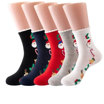 Модные и удобные рождественские носки из чистого хлопка серии Santa Claus для месяца женщин Теплые хлопчатобумажные носки с героями мультфильмов