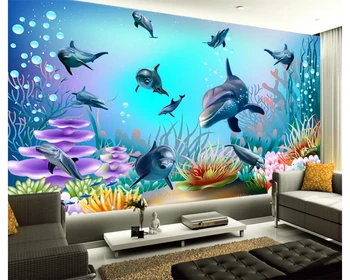 обои beibehang papel de parede современная мода рельеф подводный Мир Дельфин ТВ фон декоративная живопись 3D обои