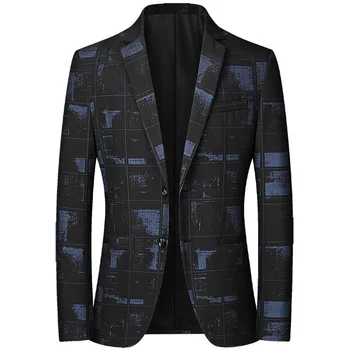 Мужская весенне-осенняя повседневная универсальная куртка, дизайнерский роскошный костюм, приталенное модное пальто в клетку, однобортный блейзер для мужчин