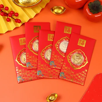Весенний фестиваль, Красная сумка, подарок, 2024 Год Дракона, Памятная монета, Китайский Новый Год, Красный конверт, сувениры