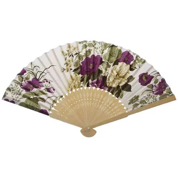 Женский летний свадебный веер из ткани с цветочным узором, складной ручной веер, белый, фиолетовый