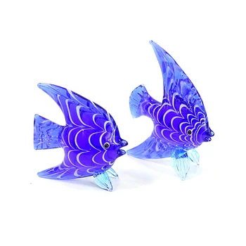 Мини-фигурка морской рыбы из синего Муранского стекла, украшение для рукоделия, Симпатичное Морское животное, Маленькая Статуэтка, Аквариум, Декор для дома, гостиной, столешницы.