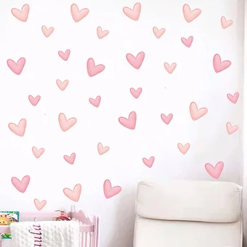 Нежно-розовые наклейки на стену в форме большого Маленького сердца для гостиной, спальни, детской комнаты, Наклейки на стены детской комнаты, Домашний декор