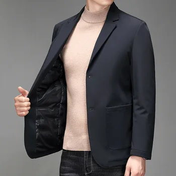 Модный мужской повседневный пуховый костюм HOO 2023, осенне-зимний легкий теплый блейзер