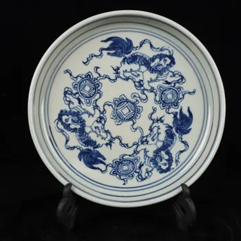Антикварный фарфоровый сине-белый Лев, Катящийся Шар с рисунком Чайной тарелки, Декоративный орнамент