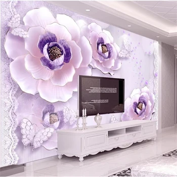 Пользовательские обои с 3D тиснением романтический фиолетовый пион Европейский ТВ фон стена обои 5d home decor papel de parede mural