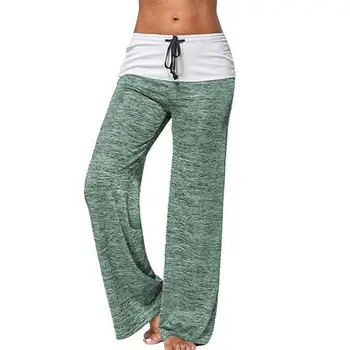 Эластичные штаны для йоги Удобные широкие брюки для йоги для женщин, мягкие дышащие спортивные штаны с завязками на талии контрастного цвета