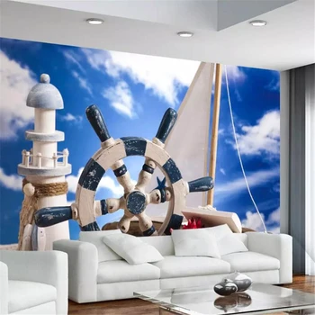бейбеханг Пользовательские обои 3d фотообои Маяк Парусная лодка Фон в Средиземноморском стиле обои 3d papel de parede