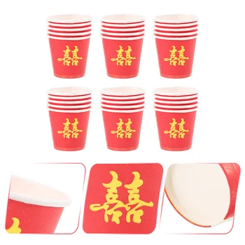 50 шт Мини-свадебных чашек для чая Одноразовые напитки Стакан для тостов Из красной бумаги Китайский маленький