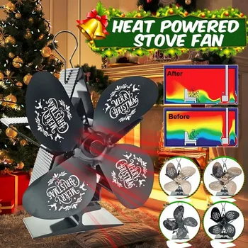 Рождественский вентилятор для печки с 4 лопастями, работающий на тепле, Бесшумный Вентилятор для домашнего камина, Дровяная горелка Eco, высокоэффективное распределение тепла