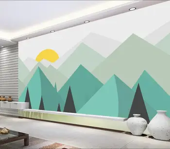 Обои на заказ мультфильм треугольник гора солнце фон детский сад украшение детской комнаты фрески 3D обои