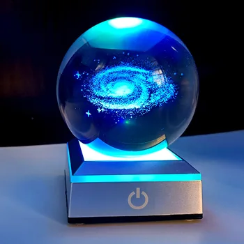 Хрустальный шар K9 3D Лазерная Гравировка Galaxy Crystal Sphere Красочная Светодиодная основа Рождественский Подарок Украшение дома Шар Орнамент Глобус