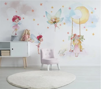 Обои на заказ beibehang 3d фреска скандинавский современный минималистичный рисованный милый эльф для девочек фон детской комнаты из папье-маше