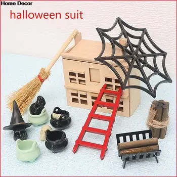 1 комплект новой миниатюрной мебели для Хэллоуина, шкаф для хранения украшений, шляпа ведьмы, модель паутины, декор для домашнего декора, орнамент