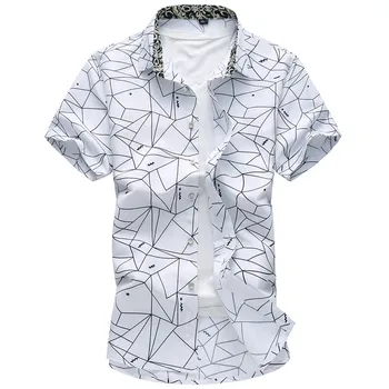 Летняя Новая мужская рубашка с модным клетчатым принтом, мужская повседневная рубашка с коротким рукавом, Брендовая мужская одежда большого размера 5XL 6XL 7XL