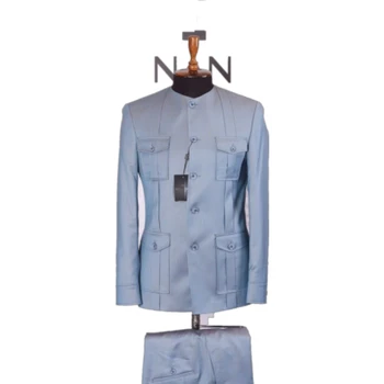 Сшитые на заказ мужские костюмы в китайском стиле, костюм цвета голубого озера, Смокинг Homme, свадебный костюм жениха, блейзер Terno Masculino, куртка + брюки