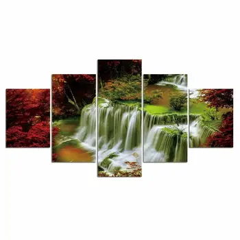 5 шт. Водопад, кленовые листья, деревья, 5 шт. Картины, Настенный художественный плакат, HD Печать, 5 панелей, декор комнаты, современный абстрактный