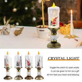 Рождественский хрустальный подсвечник Беспламенная водонепроницаемая вращающаяся свеча с блестками, светодиодный ночник для юбилейных вечеринок в садах