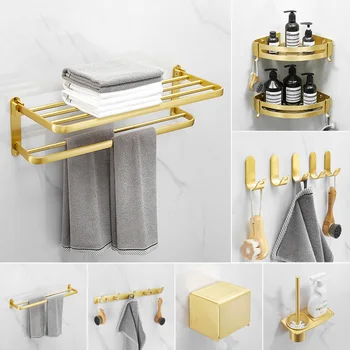 Аксессуары для ванной комнаты: Угловая стойка с матовым золотом, вешалка для полотенец, стеллаж для хранения в ванной комнате, Оборудование для ванной комнаты, подвесные аксессуары для ванной