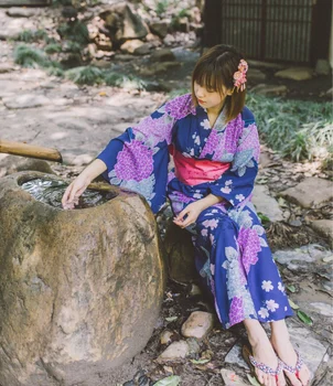 Японское кимоно Юката Женская гортензия из полиэстеровой ткани без морщин длиной 150 см, новая