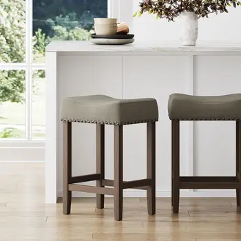 21302 Кухонный барный стул Hylie Nailhead с деревянной стойкой высотой 24 дюйма, серый / темно-коричневый, набор из 4 штук