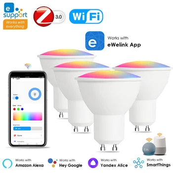 eWeLink Zigbee GU10 Wifi Умные Светодиодные Лампы RGB C + W С Регулируемой Яркостью GU10 Светодиодные Фонари 110V 220V Для Alexa Google Home Smartthings Alice