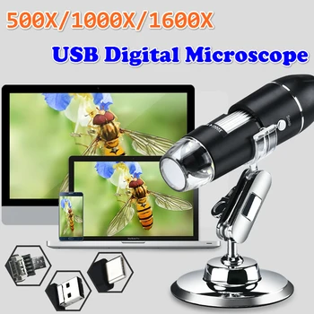 1600X USB Цифровой микроскоп Электронный микроскоп Камера Эндоскоп 8 Светодиодная Лупа Регулируемое увеличение С подставкой для ПК