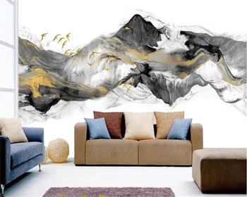 beibehang Custom в современном китайском стиле абстрактная пейзажная живопись золотыми чернилами фоновые обои для гостиной с телевизором и диваном