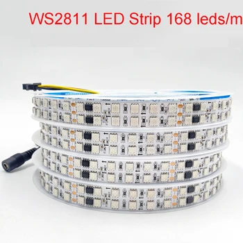 24V WS2811 Двухрядная Светодиодная Лента Dream Color Strip 168 LED/M 1903 Двухрядная 5050 RGB Полноцветная Адресуемая Пиксельная Гибкая Лента 16 мм