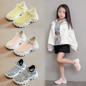 Весна-осень 2023, носки для мальчиков и девочек, Обувь, кроссовки, модные повседневные кроссовки, детская спортивная обувь, нескользящая детская сетчатая обувь