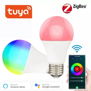 Tuya ZigBee 3.0 Светодиодная лампа 9 Вт E27 Лампочка AC110-250V RGB + W + C Удаленный Голос Работает со Smartthings Alexa Echo Hub Google Home