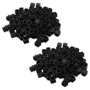 200шт Пластиковые квадратные трубчатые вставки, заглушки для торцов 20 мм X 20 мм Черный