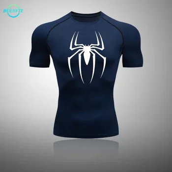 Компрессионная рубашка с аниме-пауком, мужская футболка для спортзала, фитнеса, спорта, Быстросохнущая футболка с коротким рукавом, Летние дышащие тренировочные футболки с защитой от сыпи