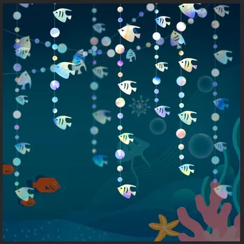Красочный потолочный баннер с изображением тропических рыб и звезд, баннер с пузырьками подводного мира, Фантазийный баннер на День рождения, украшения ко Дню защиты детей.