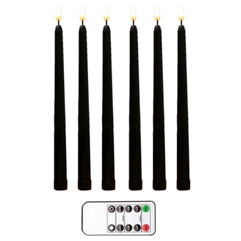 12 шт. Беспламенных черных конических свечей, мерцающих с дистанционным таймером из 10 клавиш, управляемых светодиодными подсвечниками, свечи для окон
