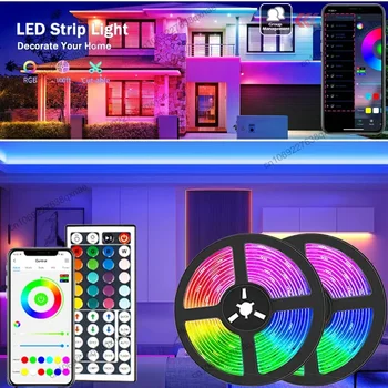 Светодиодные Ленты для Спальни LED 1-5 м 10 м 15 м 20 м 30 м Цветная 5050 RGB Светодиодная Лента Украшение Комнаты Подсветка Телевизора Bluetooth Неоновые Огни