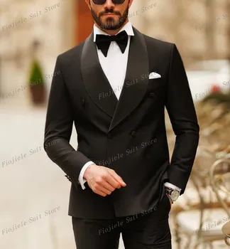 Мужской черный деловой костюм, смокинги для жениха, свадебная вечеринка, официальный повод, комплект из 2 предметов, куртка и брюки A18