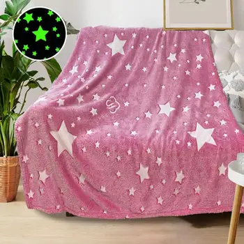 Звездный подарок на день рождения, светящийся в темноте, с рисунком звезды, Розовое флисовое одеяло, мягкий комфорт для дома, девочек, взрослых, звездный подарок для пар