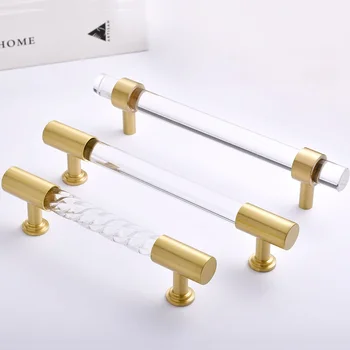 Современная минималистичная длинная ручка из акрилового хрусталя, золотая мебельная ручка